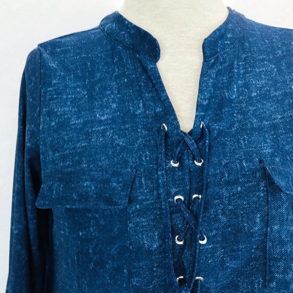 myStyle Blue Lace Up Casual Popover Shirt M - Picture 2 of 7